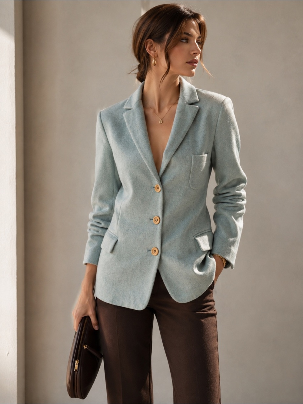 Jil Sander 100% Cashmere Blazer Icy Blue Size 34 Made Germany